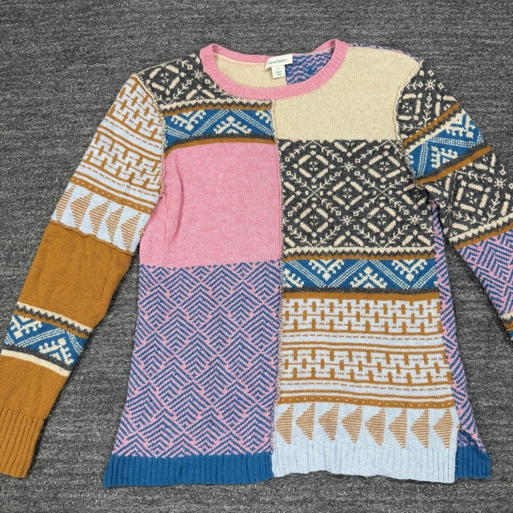 Sundance Fields Of Fair Patchwork Sweater Women Small Knit Wool Alpaca Boho Fall